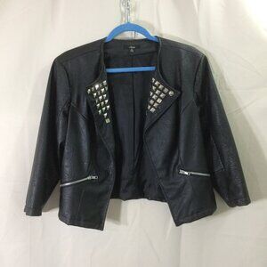 Sele Faux Leather Jacket Short Studded Lapels Open Front Black Lined Size L/XL